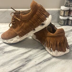 Vaneli Alvina Brown Fringe Sneakers